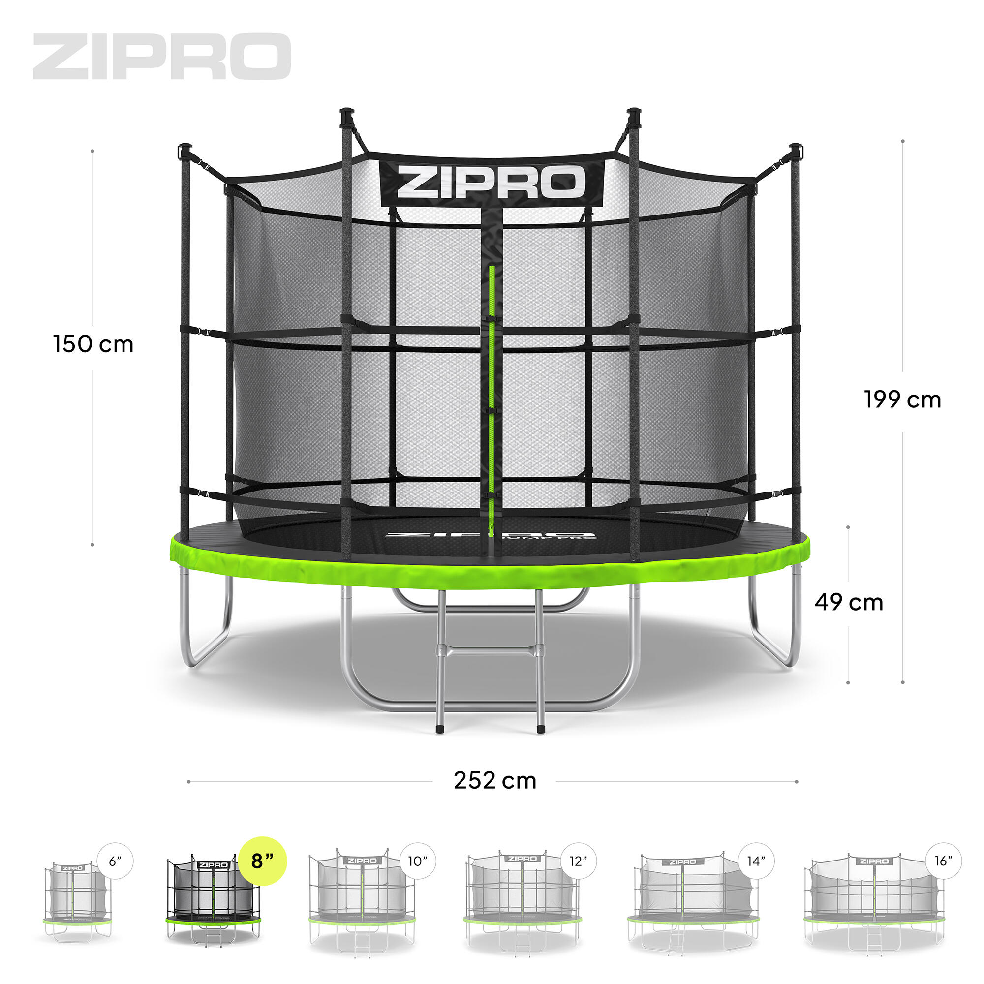 Trampoline rond Jump Pro 8FT 252 cm avec échelle, filet de protection intérieur 2/7