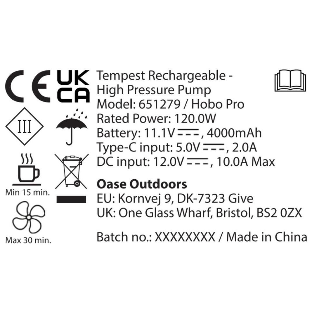 Outwell Tempest Rechargeable High Pressure Pump 6/6