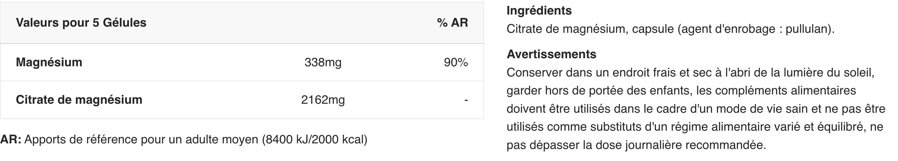 Magnésium - Citrate de Magnésium - 120 Gélules 2/7