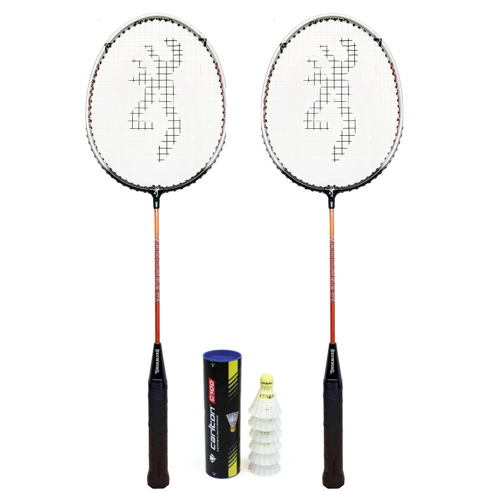 Browning Nanofire Ti Badminton Racket Twin Set & 3 Shuttles 1/3