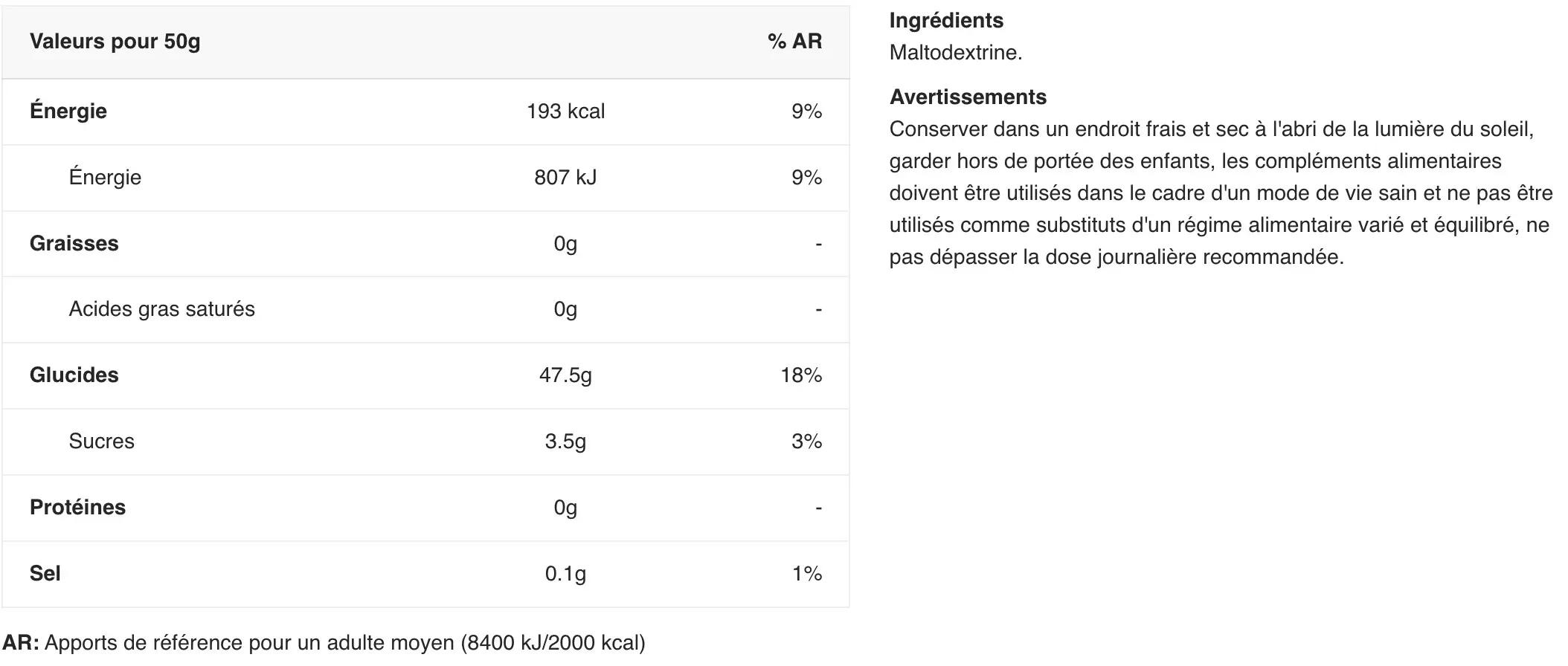 Maltodextrine  Bio - Saveur neutre 1500g 2/2