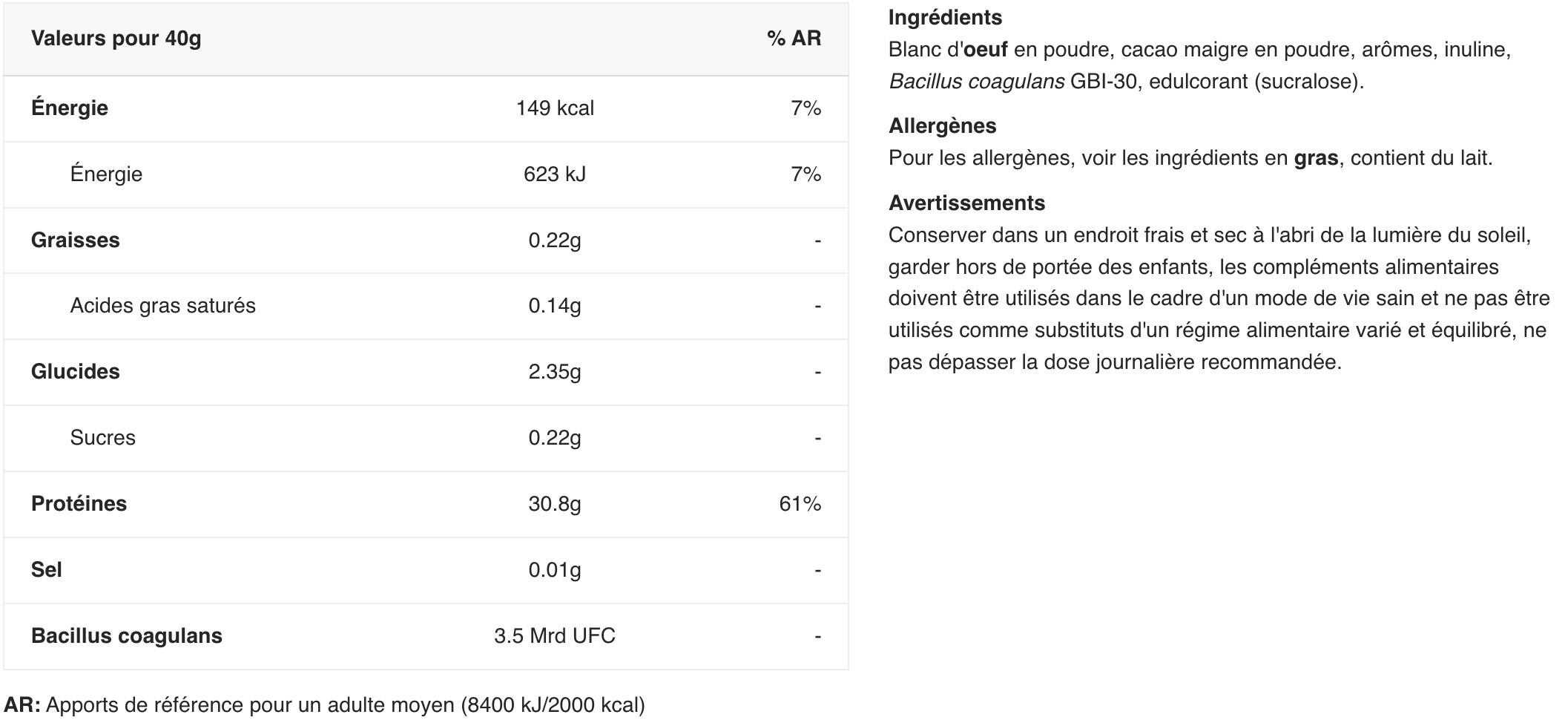 Protéine d'œuf - Egg Protein - Chocolat 1000g 2/2