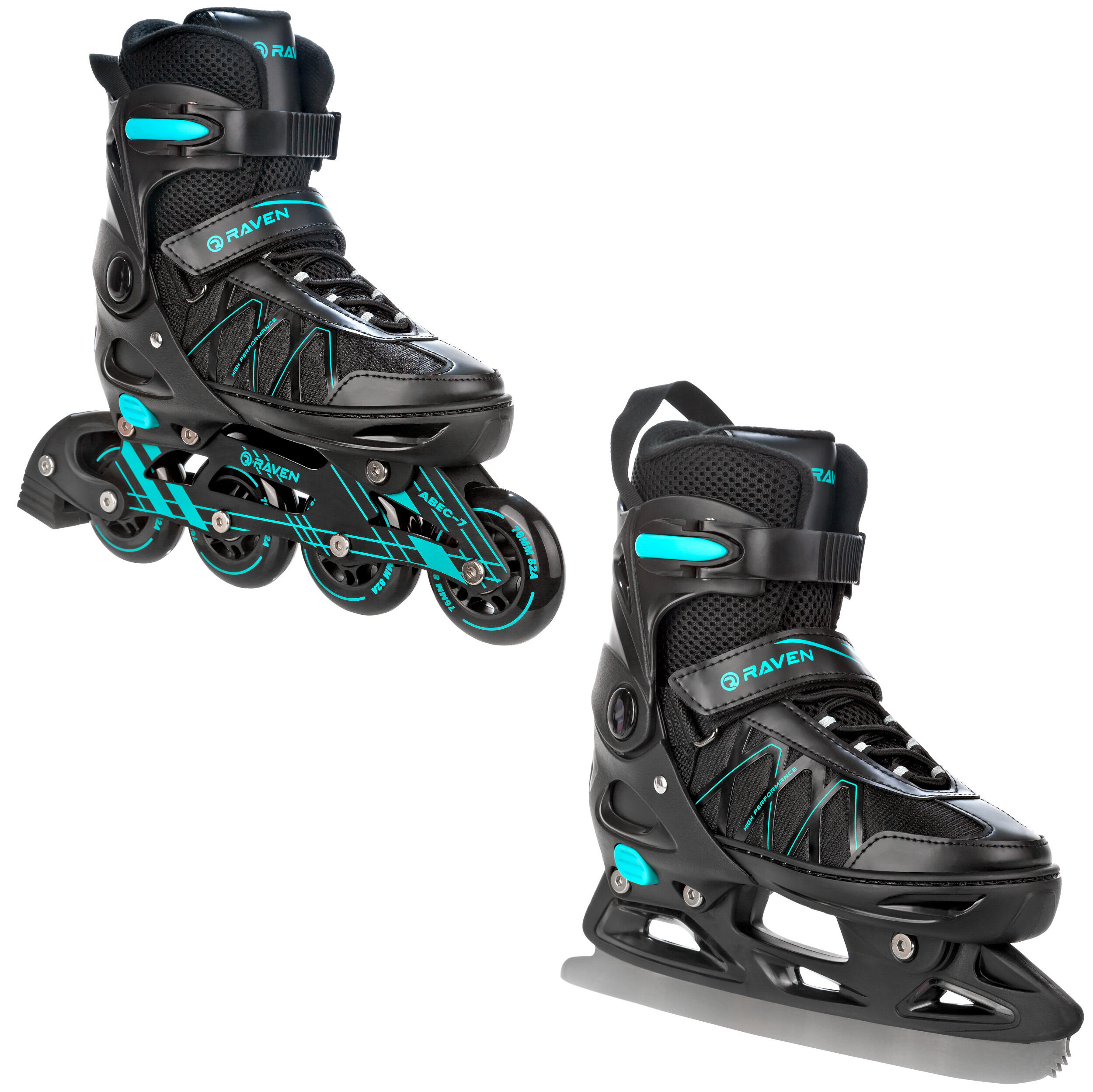 RAVEN Verstellbare Eiskunstlauf Schlittschuhe 2in1 Expert Schwarz