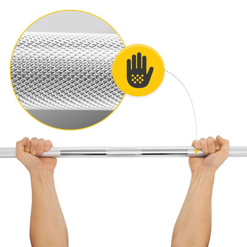 Bară dreaptă pentru antrenament de forță 4FIZJO cu siguranțe tip arc, 220 cm
