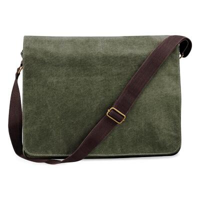 Borsa Messenger Vintage In Tela 14 Litri Quadra Verde Militare Vintage
