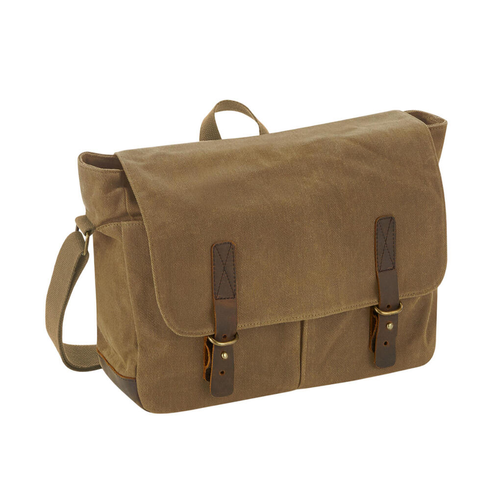 Heritage Leather Trim Waxed Canvas Messenger Bag (Desert Sand)