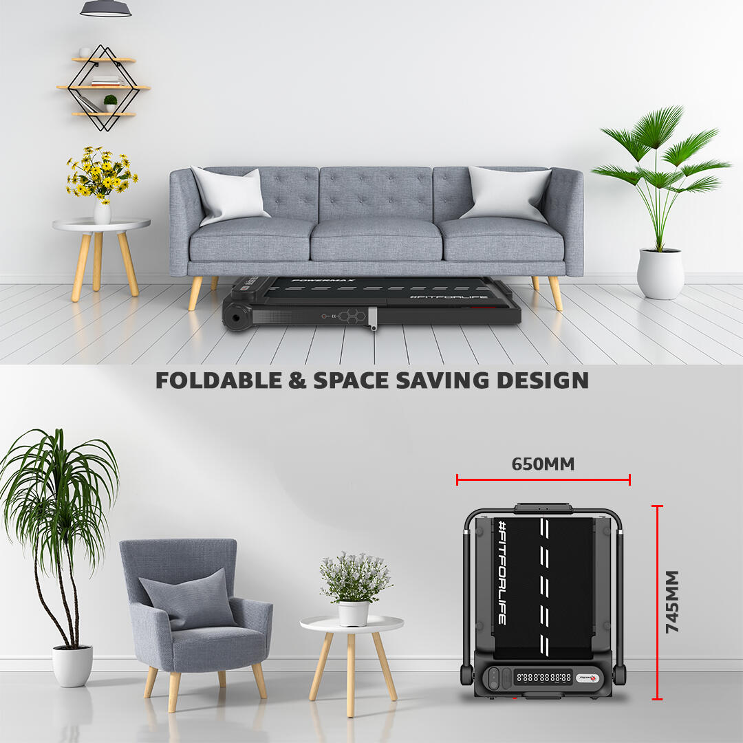 PowerMax Fitness JOGPAD (4HP Peak) Motorized Foldable Treadmill for Home Use with Handle, Remote Control, Max User 120kg, Top Sp