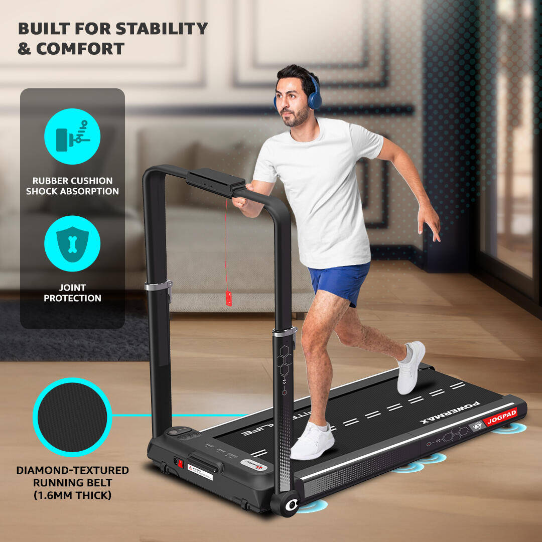 PowerMax Fitness JOGPAD (4HP Peak) Motorized Foldable Treadmill for Home Use with Handle, Remote Control, Max User 120kg, Top Sp -  5