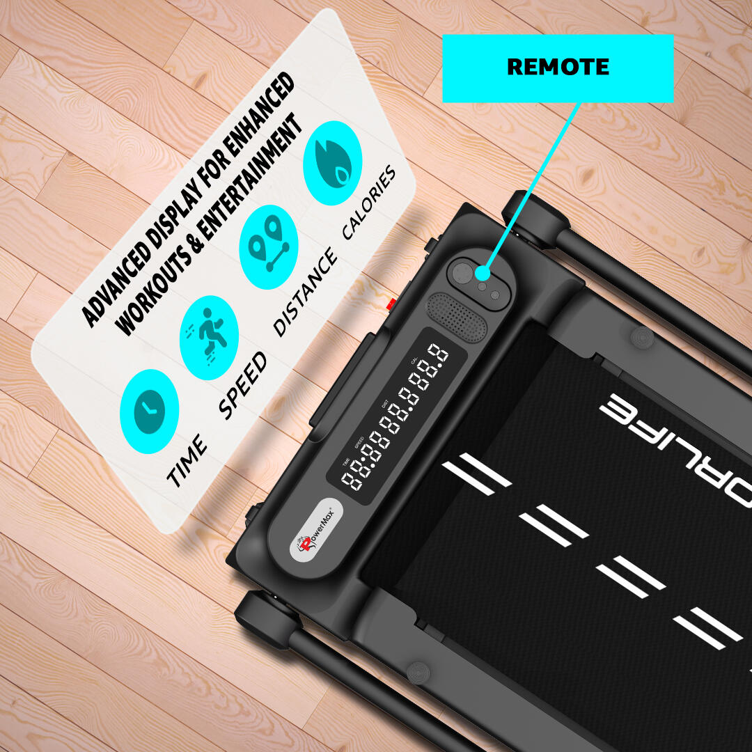 PowerMax Fitness JOGPAD (4HP Peak) Motorized Foldable Treadmill for Home Use with Handle, Remote Control, Max User 120kg, Top Sp