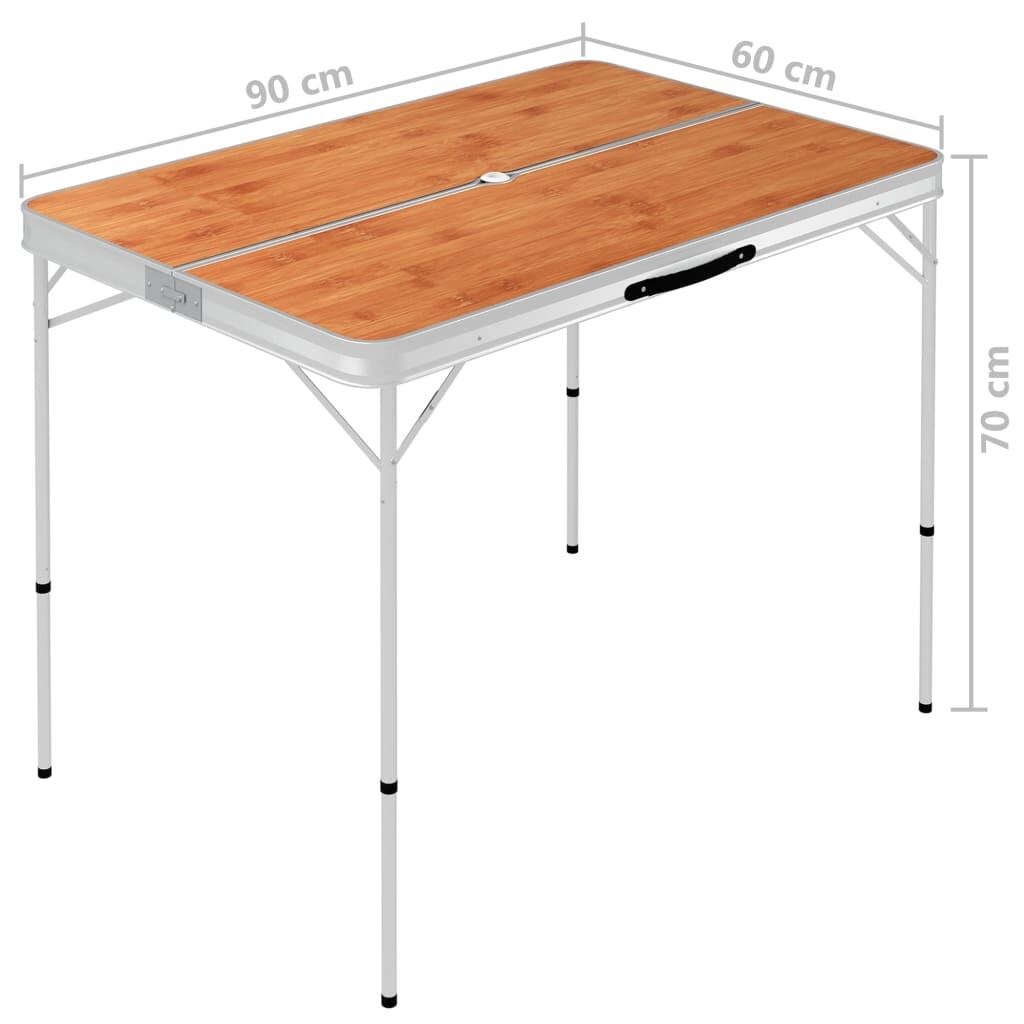 Mesa de camping plegable con 2 bancos aluminio marrón 7/7