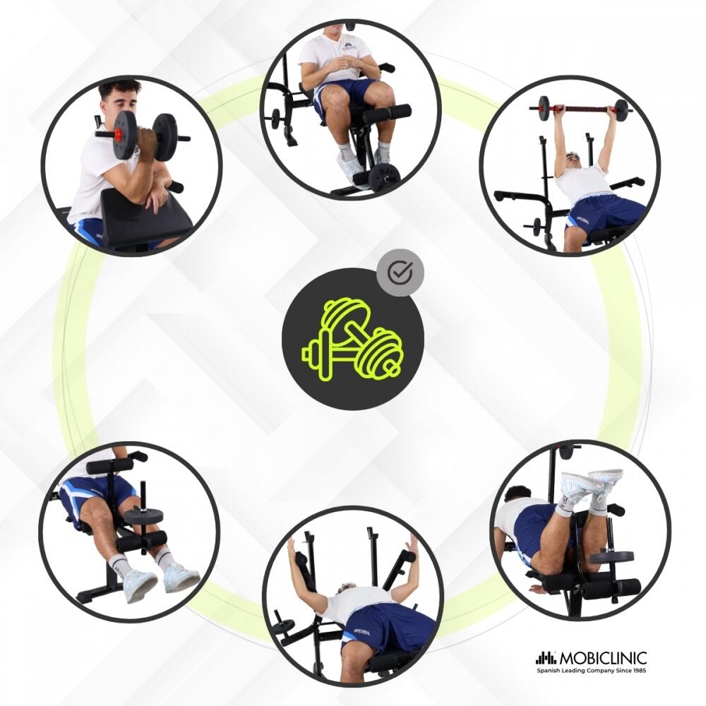 Panca Palestra Pieghevole Mobiclinic Planefit - Regolabile Con Bande Di Resistenza E Ruote