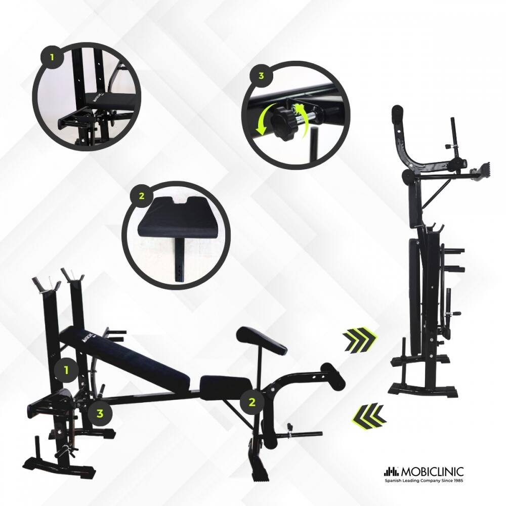 Panca Palestra Pieghevole Mobiclinic Planefit - Regolabile Con Bande Di Resistenza E Ruote - Foto 12