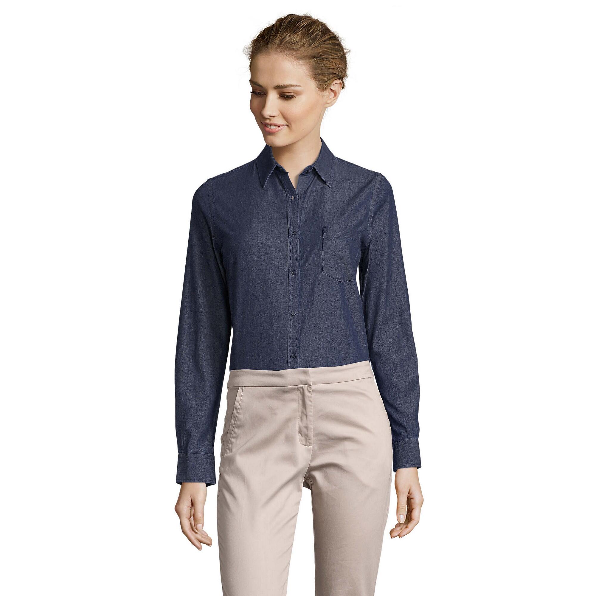 Sol's - Chemisier Barry Femme (denim) - Chemise Manches Longues - Bleu|vert - 36 Xs - Decathlon