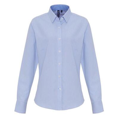 Dames gestreept overhemd van katoenmix (wit/roze)