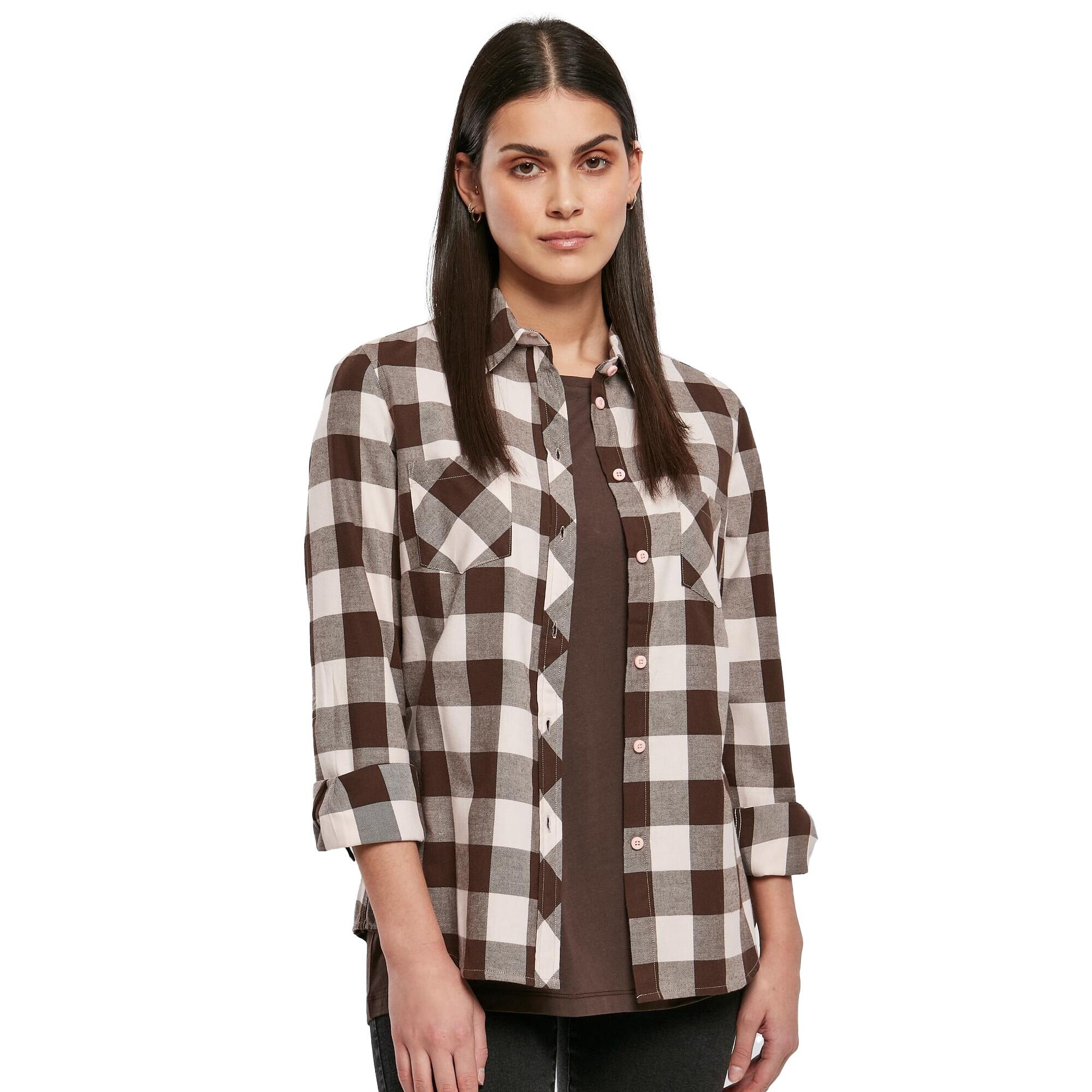 Camicia A Quadri Polsino Risvoltato Donna Urban Classics Rosa Marrone 3/3