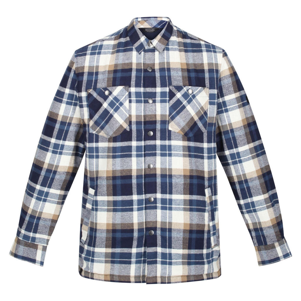Mens Thamos Checked LongSleeved Shirt (Navy/Gold Sand)