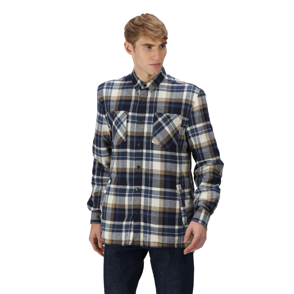 Mens Thamos Checked LongSleeved Shirt (Navy/Gold Sand)