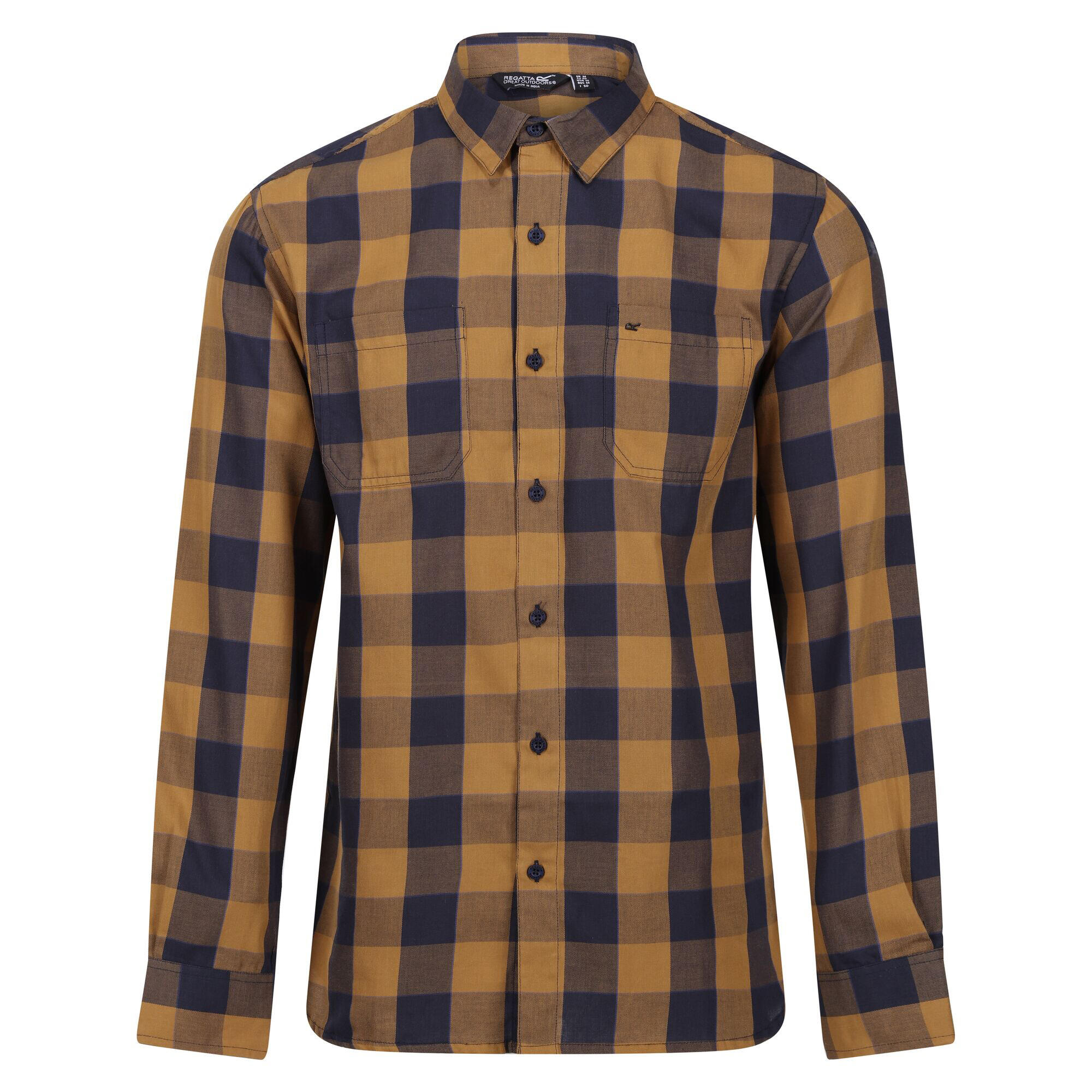 Regatta - Chemise Motif/style À Carreaux Lance Homme (bleu Marine / Terre D´ombre) - Chemise Manches Courtes - Bleu|jaune|orange - S - Decathlon