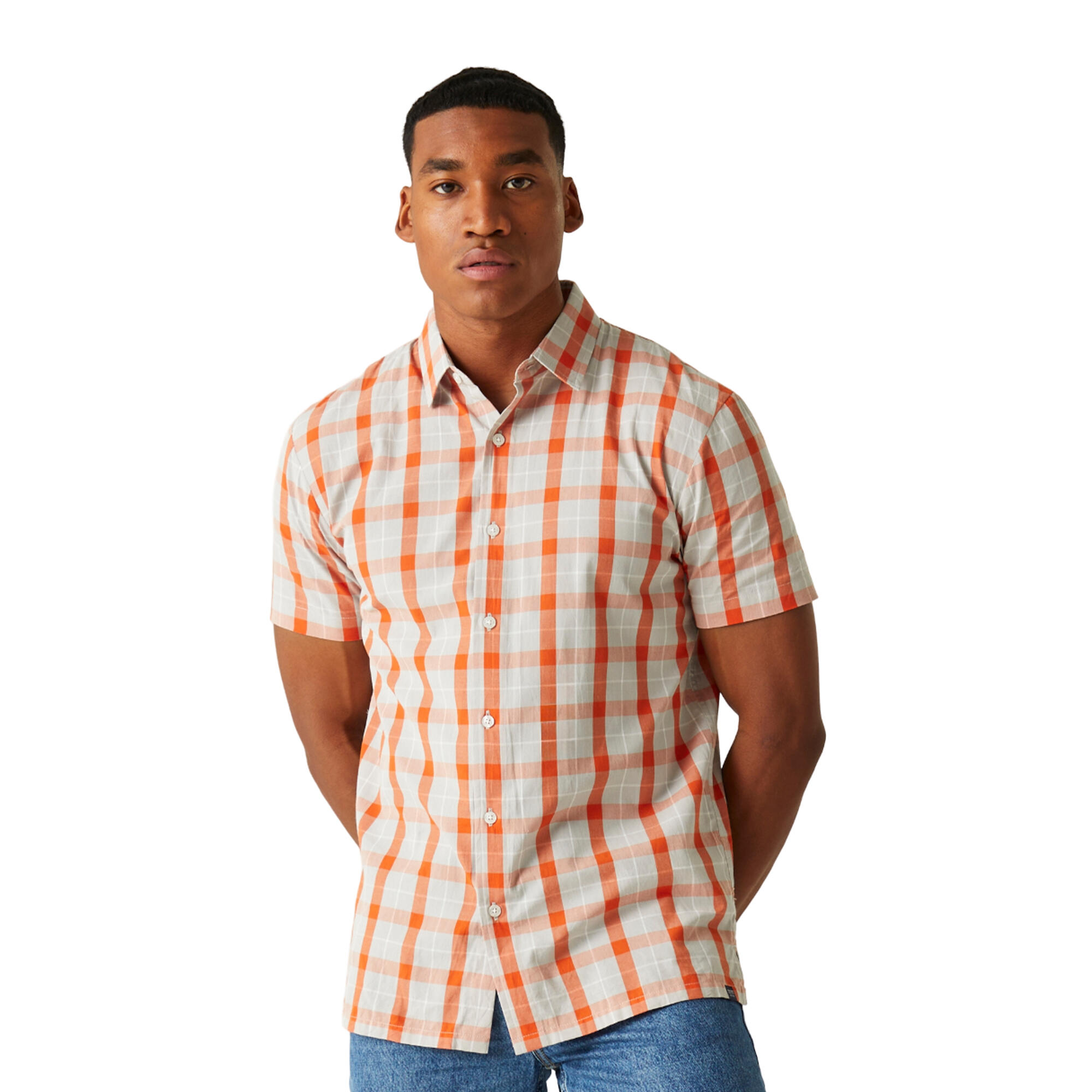 Camicia A Quadri Uomo Regatta Denmoor Grigio Argento Arancio Ruggine 4/5