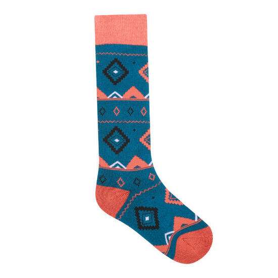 Chaussettes De Ski Motif/style Festif Enfant (Bleu Sarcelle / Rouille)