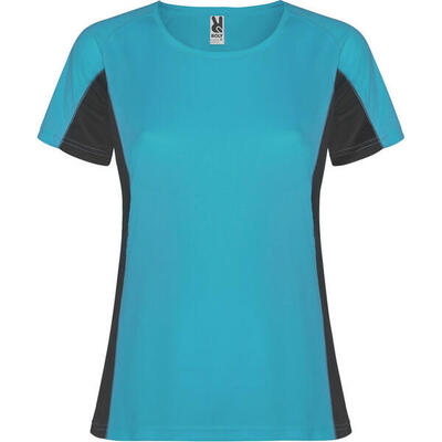Dames shanghai sport tshirt met korte mouwen (turquoise/donker lood)
