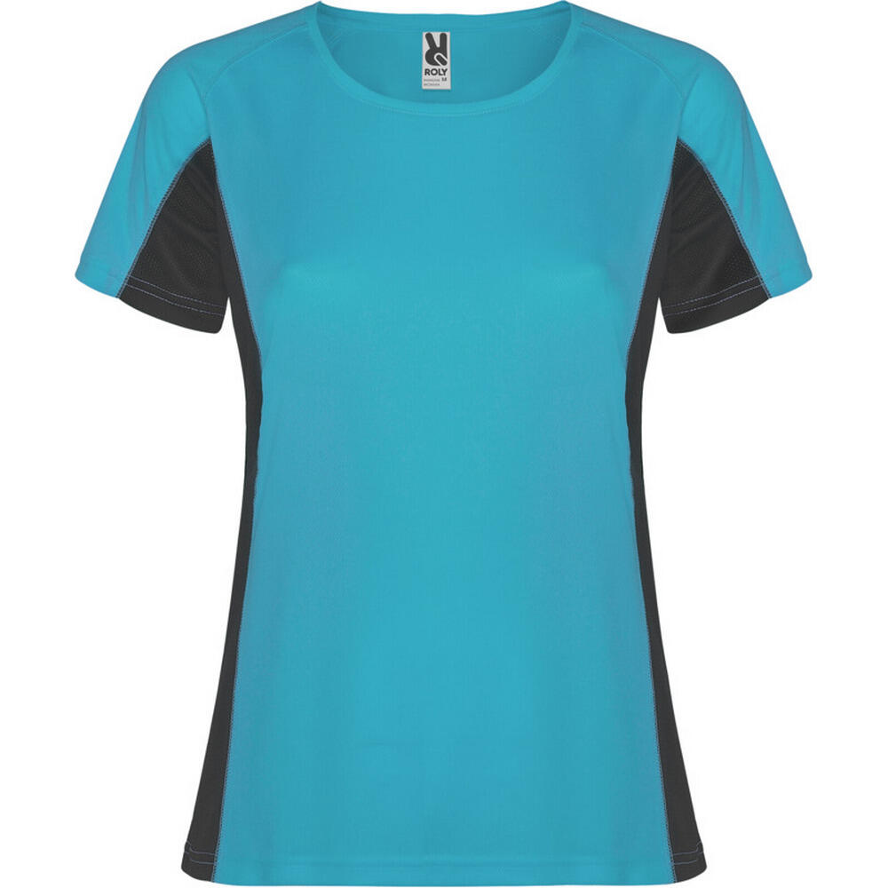 Roly - Tshirt Manches Courtes Sport Shanghai Femme (turquoise Vif / Anthracite) - T-shirt Manches Courtes - Bleu|gris - S - Decathlon