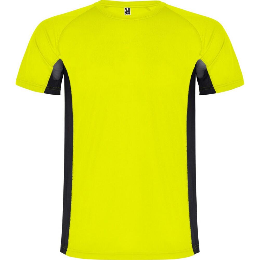Childrens/Kids Shanghai ShortSleeved Sports TShirt (Fluro Yellow/Solid Black)