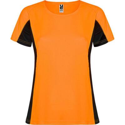 Dames shanghai sport tshirt met korte mouwen (fluor oranje/solid zwart)
