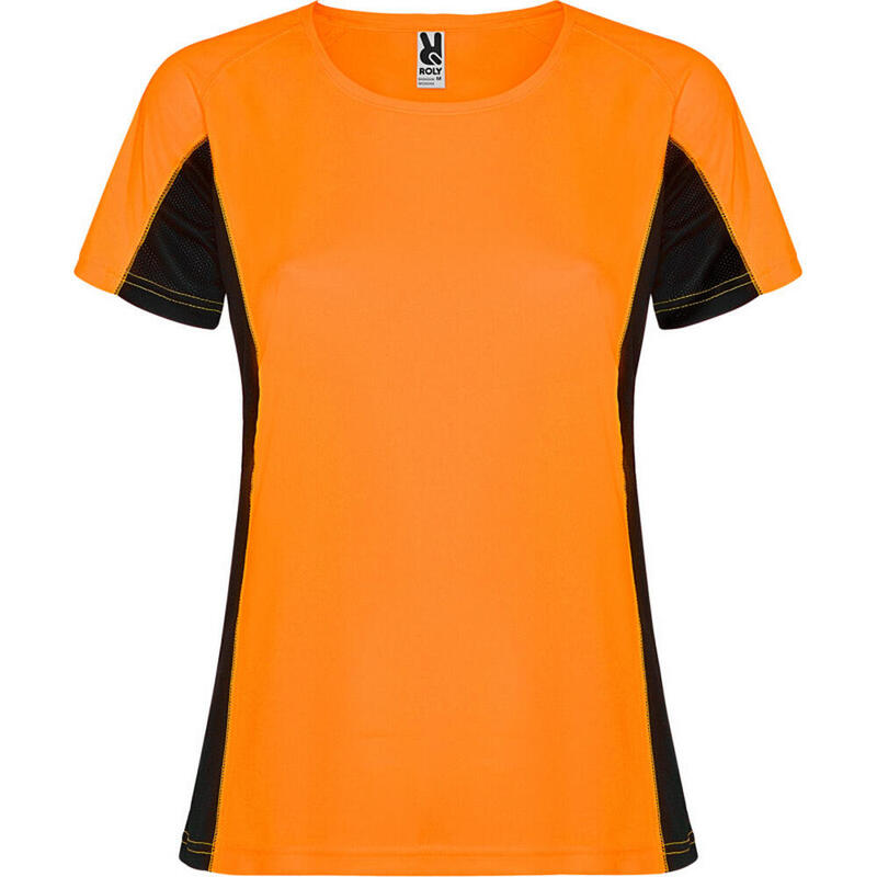 Tshirt SHANGHAI Femme (Orange Fluo / Noir Uni)