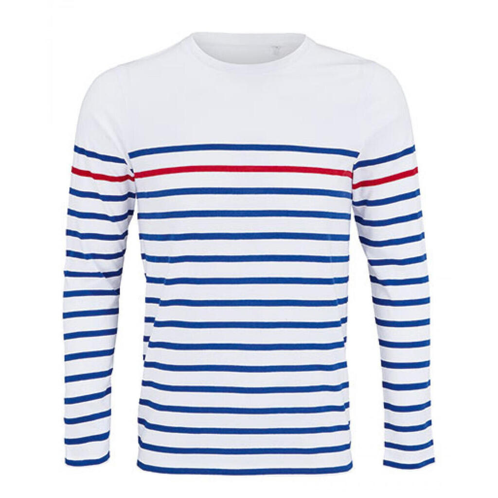 Mens Matelot Striped LongSleeved TShirt (White/Royal Blue/Red)