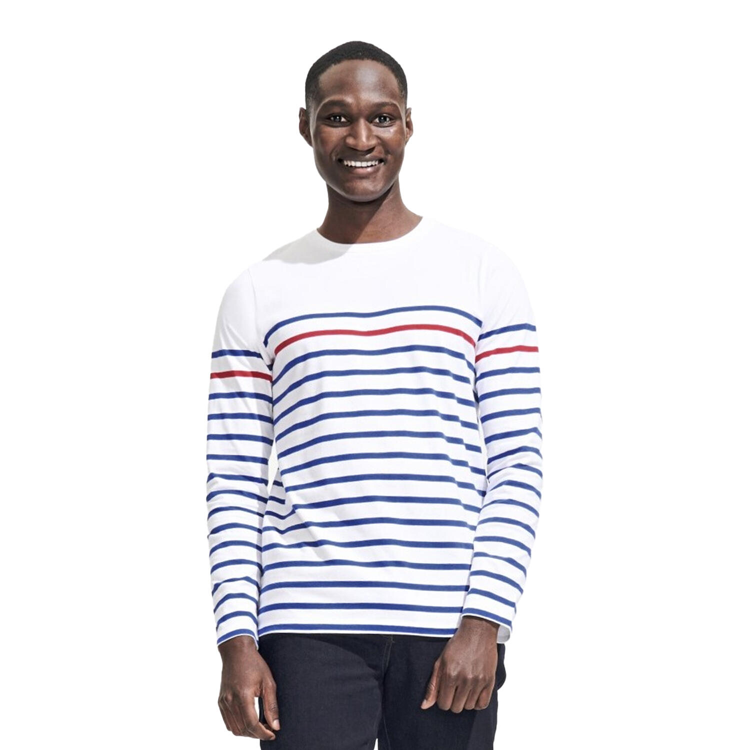 Maglietta A Strisce Manica Lunga Uomo SOLS Matelot Bianco Blu