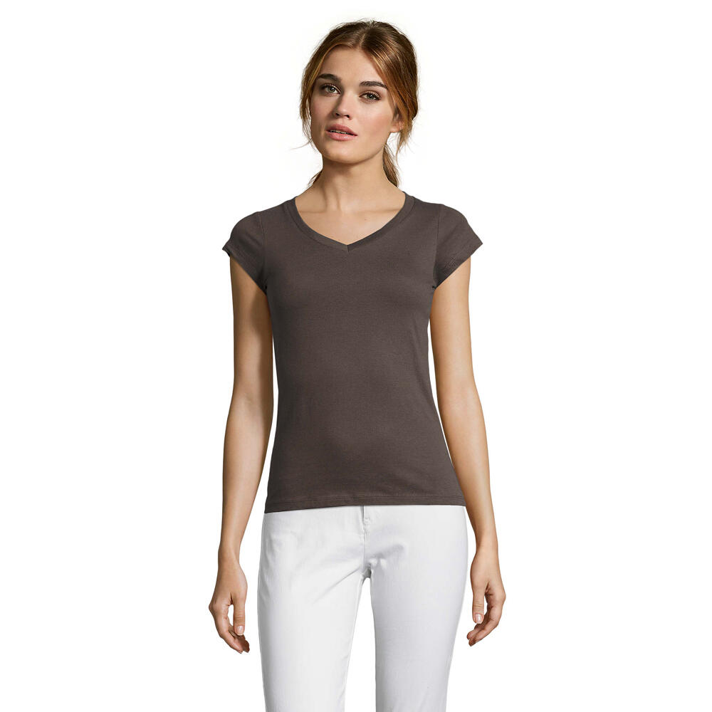 Womens/Ladies Moon V Neck TShirt (Dark Grey Solid)