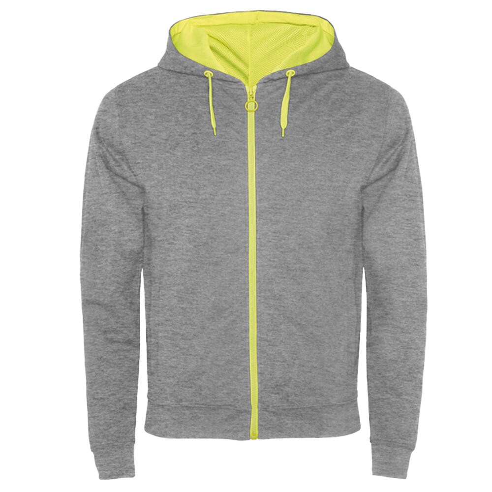 Unisex Adult Fuji Heather Sweat Jacket (Heather Grey/Fluorescent Yellow)