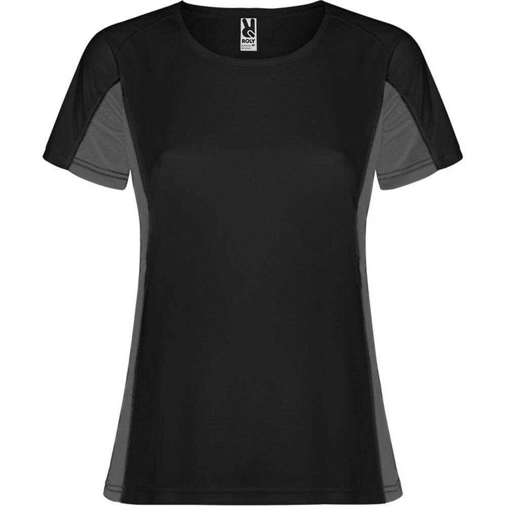 Womens/Ladies Shanghai ShortSleeved Sports TShirt (Solid Black/Dark Lead)