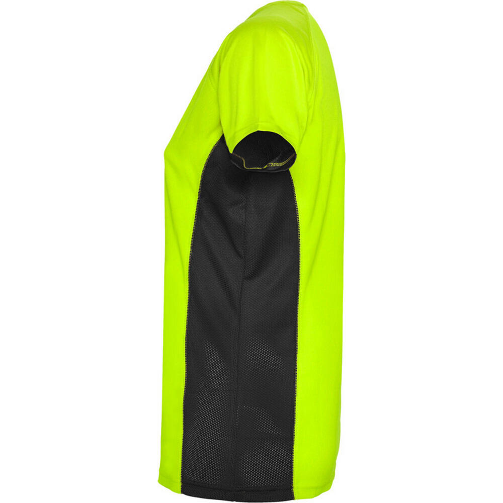 Camiseta Shanghai de Manga Corta Deportivo para Mujer Verde Fluorescente, Negro 3/4