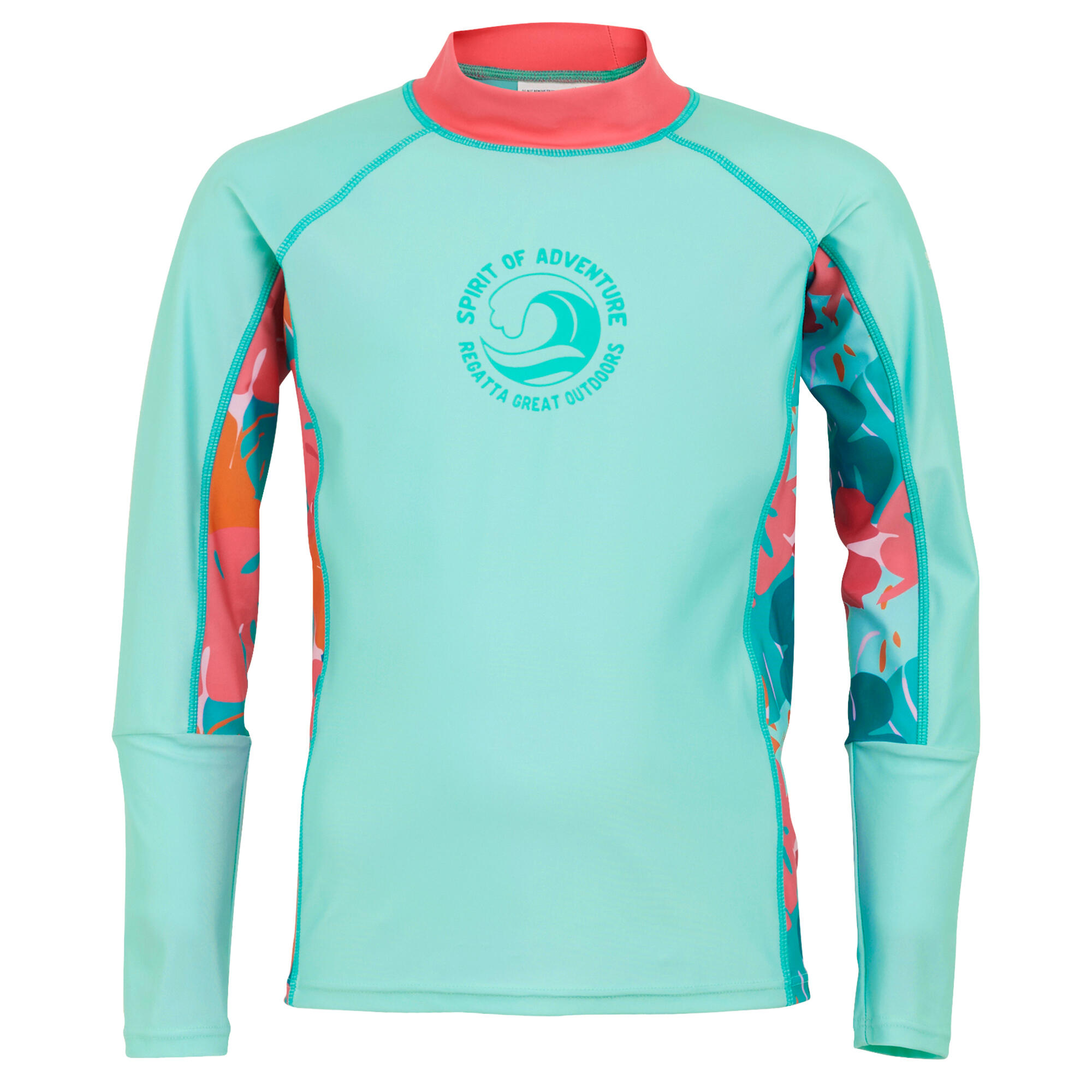 Childrens/Kids Hoku II Tropical Leaves Swim Top (Aruba Blue/Peach 1/4