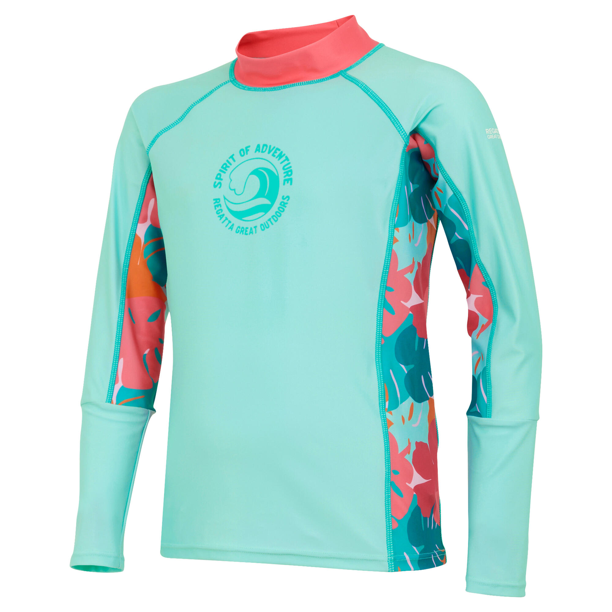 Childrens/Kids Hoku II Tropical Leaves Swim Top (Aruba Blue/Peach 3/4