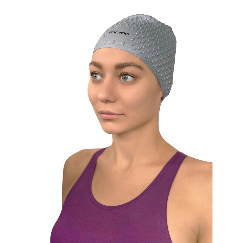 Bonnet de Natation Strié en Silicone Étanche pour Cheveux Longs