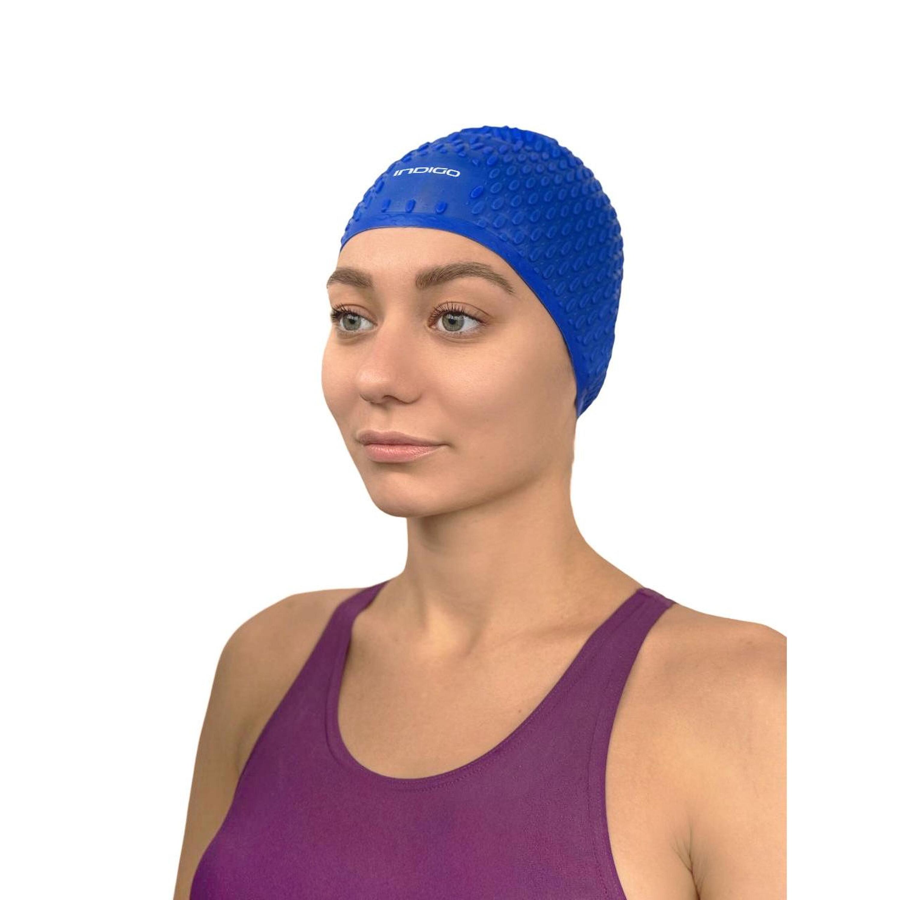 Gorro de Natación Estriado de Silicona Impermeable para Cabellos Largos INDIGO 3/3