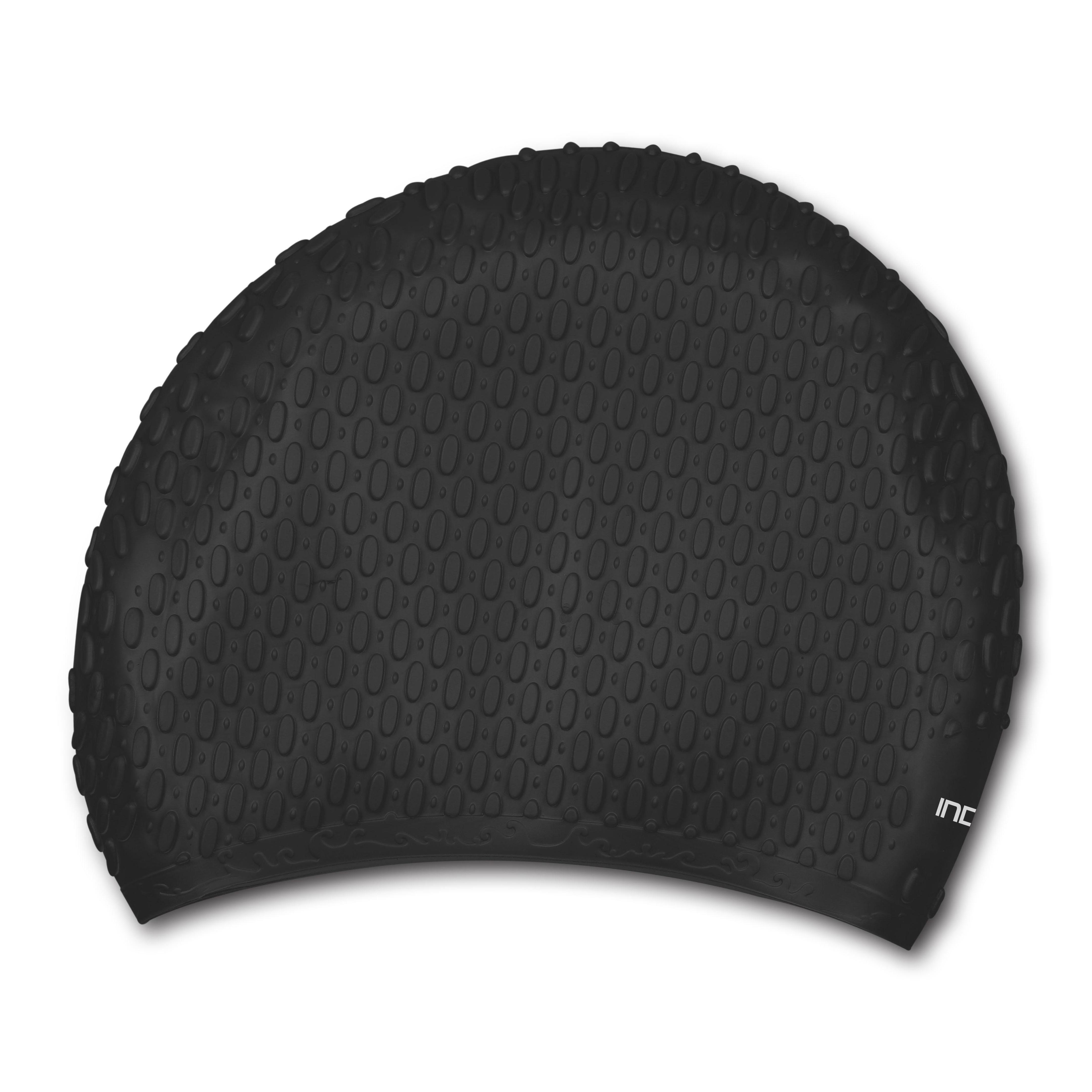 Touca de natação estriada de silicone impermeável para cabelos longos indigo