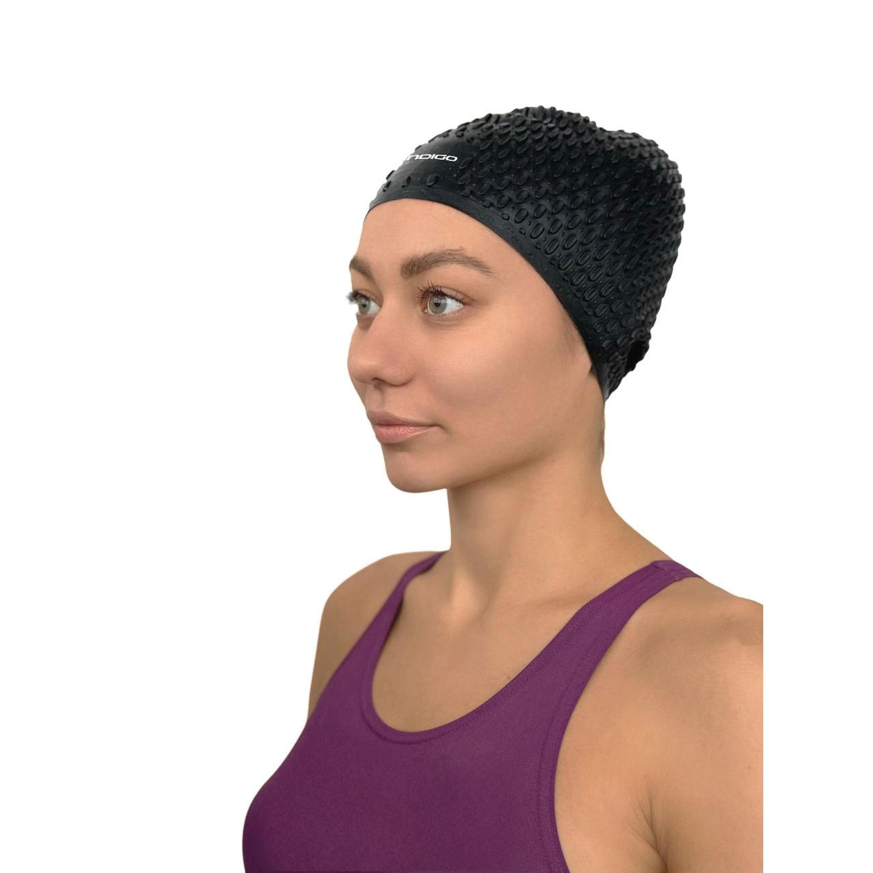 Gorro de Natación Estriado de Silicona Impermeable para Cabellos Largos INDIGO 2/3
