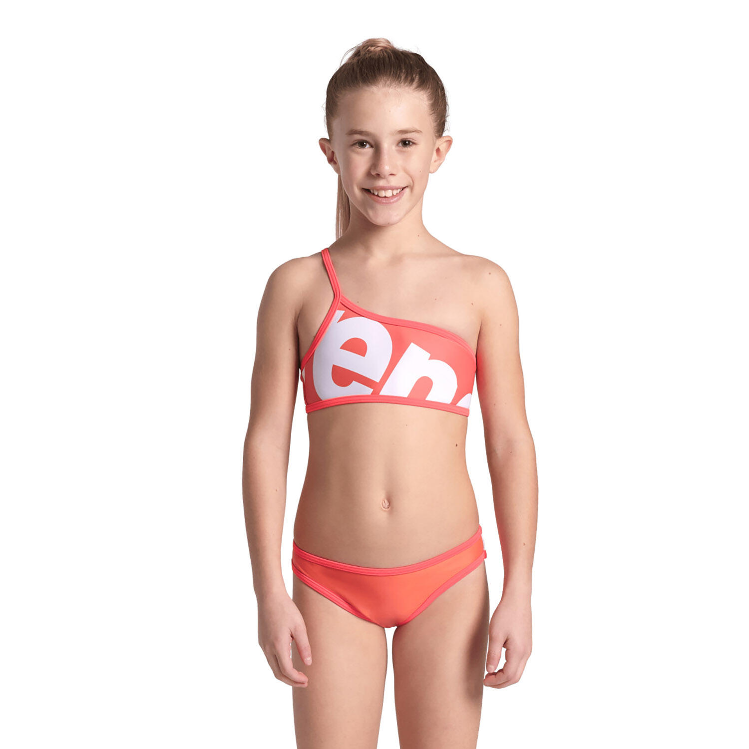 Arena - Maillot De Bain Deux-pièces Fille - Logo Single Shoulder Bikini - Maillot De Bain 2 Pièces - Orange|rouge - Decathlon