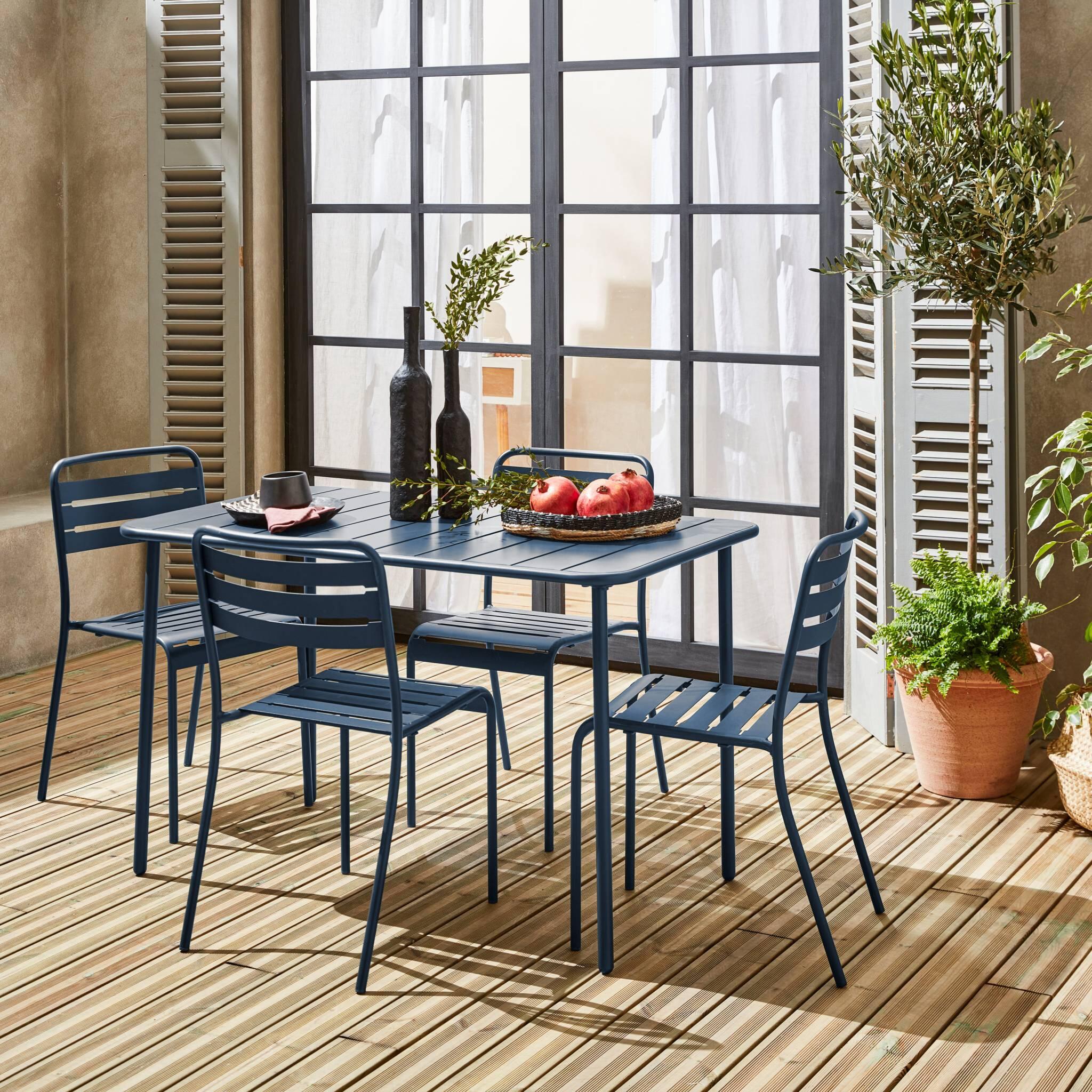 Mesa de jardim em metal, 4 cadeiras, Azul-marinho 2/6