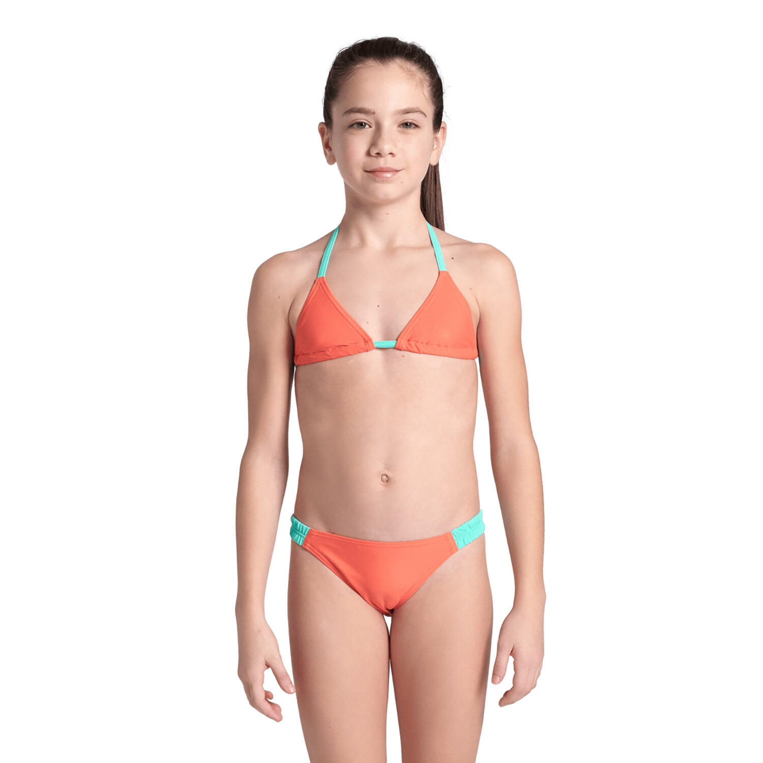 Arena - Maillot De Bain Deux-pièces Fille - Essentials Bikini Triangle - Maillot De Bain 2 Pièces - Bleu|orange - Decathlon