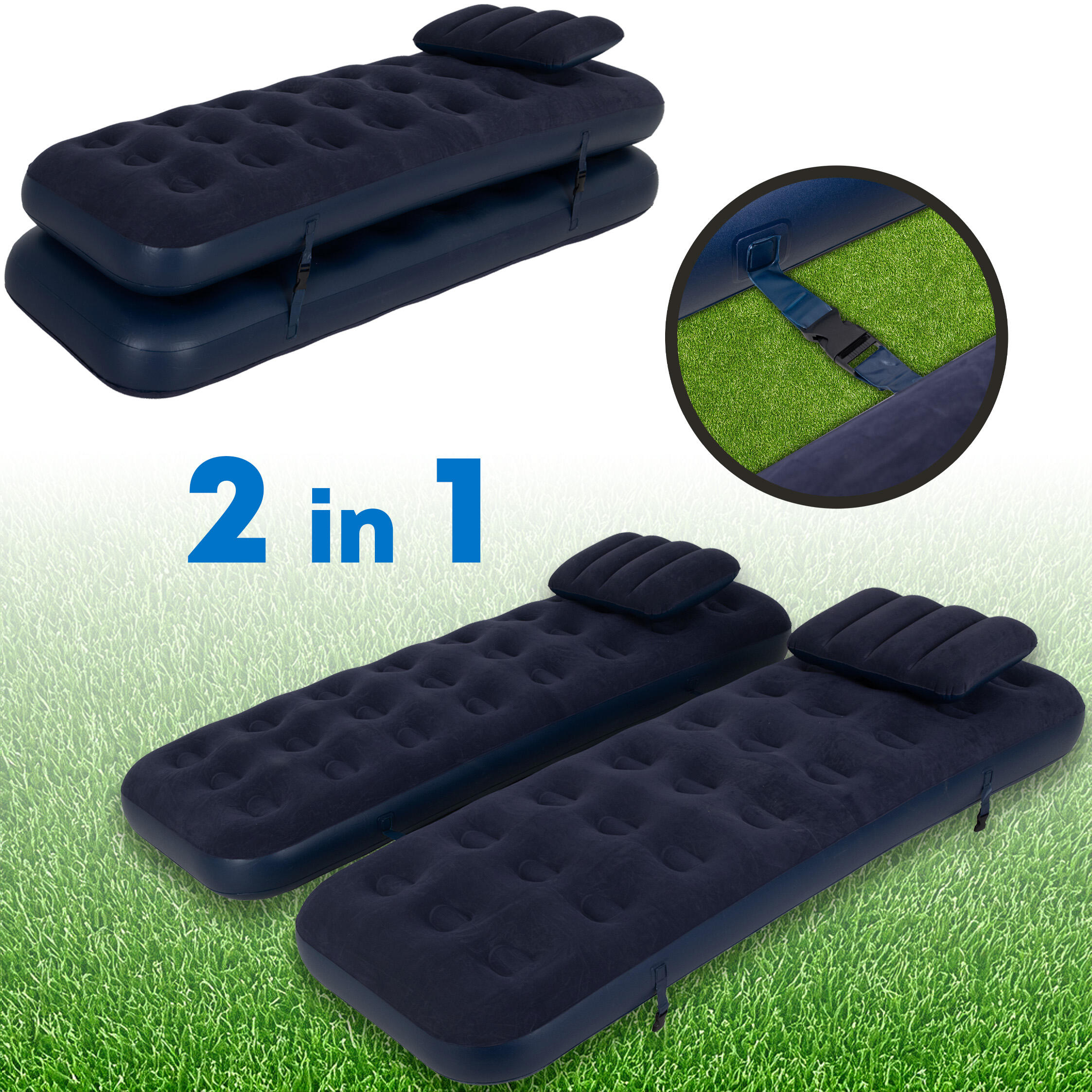 Aufblasbares Luftbett-Set / Campingmatratzen blau 191x73x22 cm mit Kissen 6/7