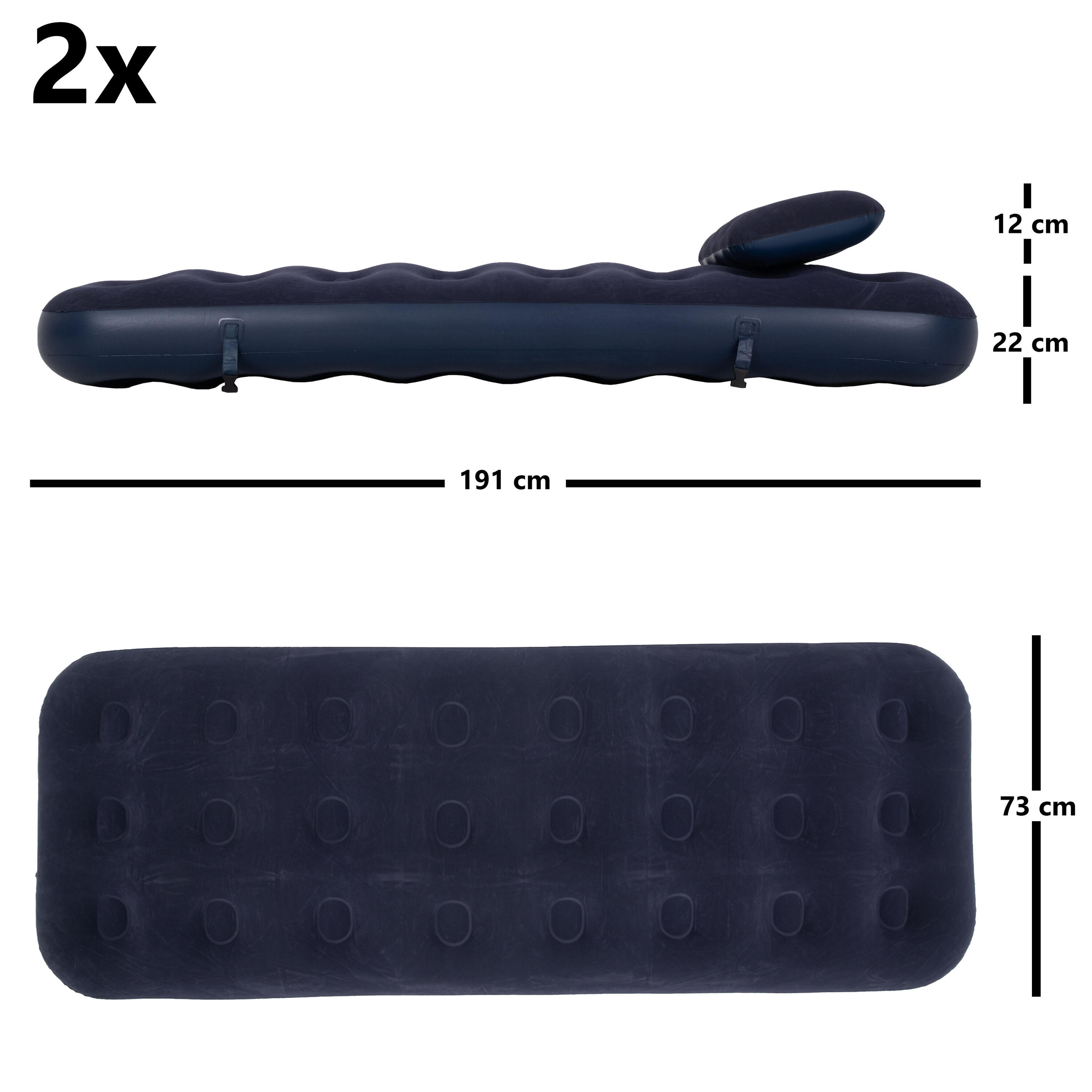 Aufblasbares Luftbett-Set / Campingmatratzen blau 191x73x22 cm mit Kissen 5/7
