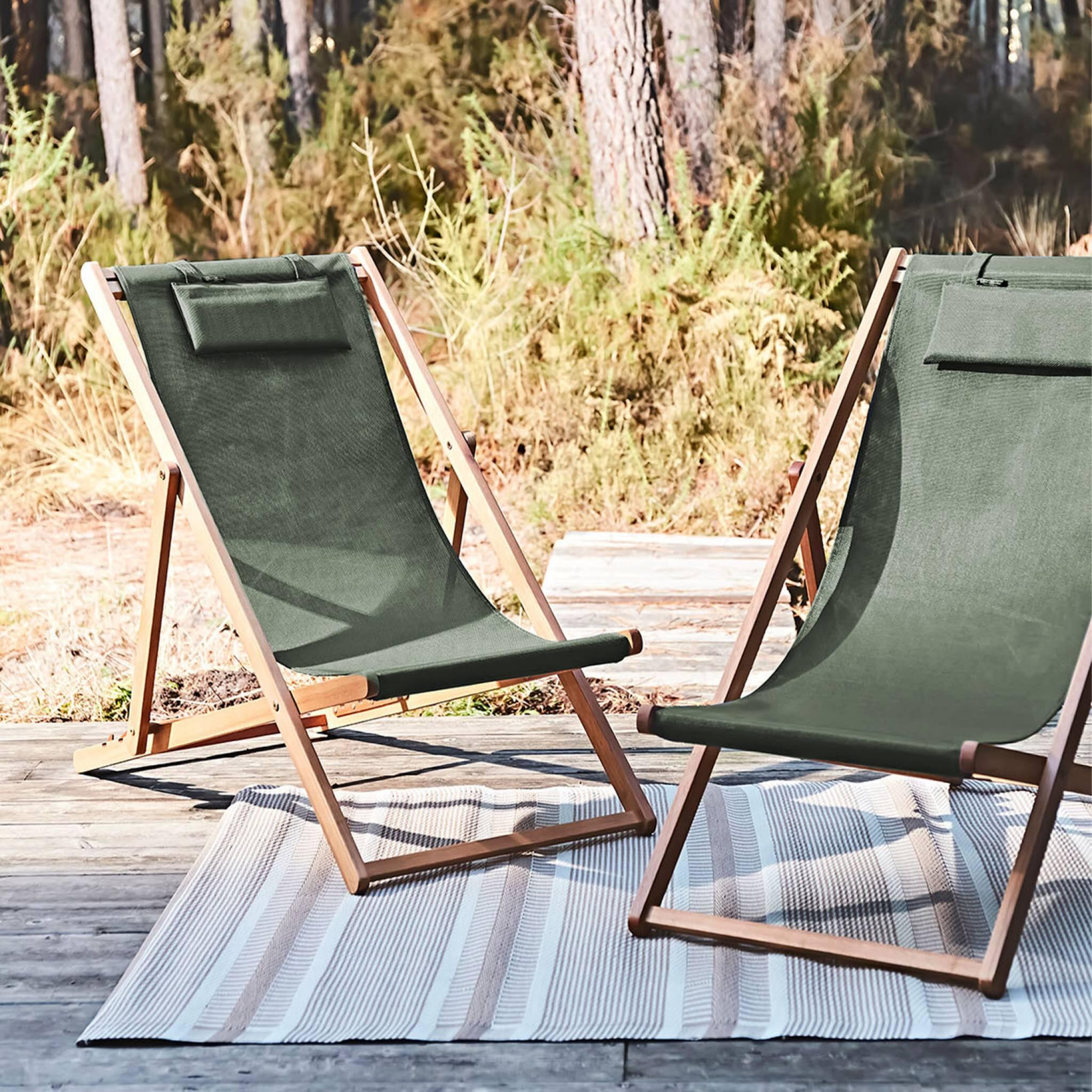 Silla plegable de madera de eucalipto, set de 2, Verde kaki 2/6