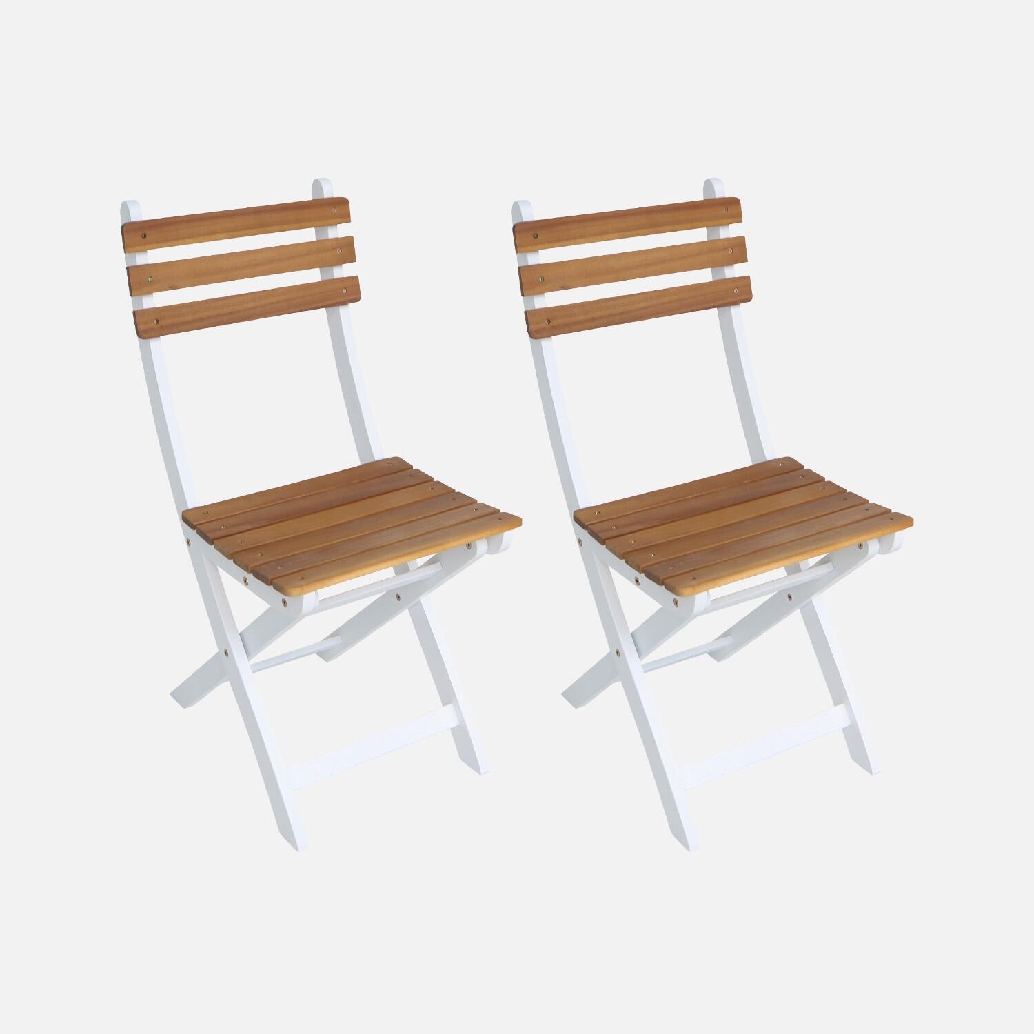 Cadeira de jardim dobrável de acácia, set de 2, Branco