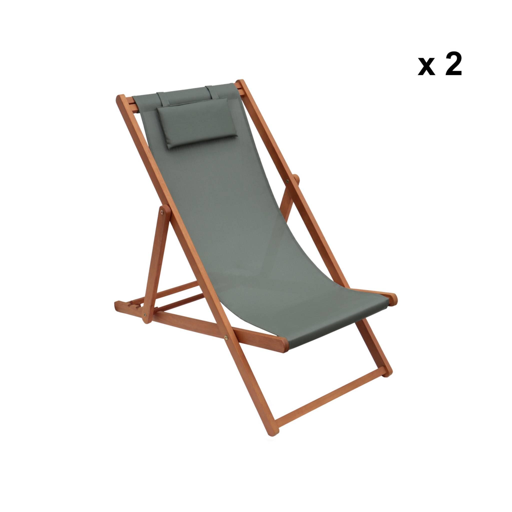 Silla plegable de madera de eucalipto, set de 2, Verde kaki 3/6