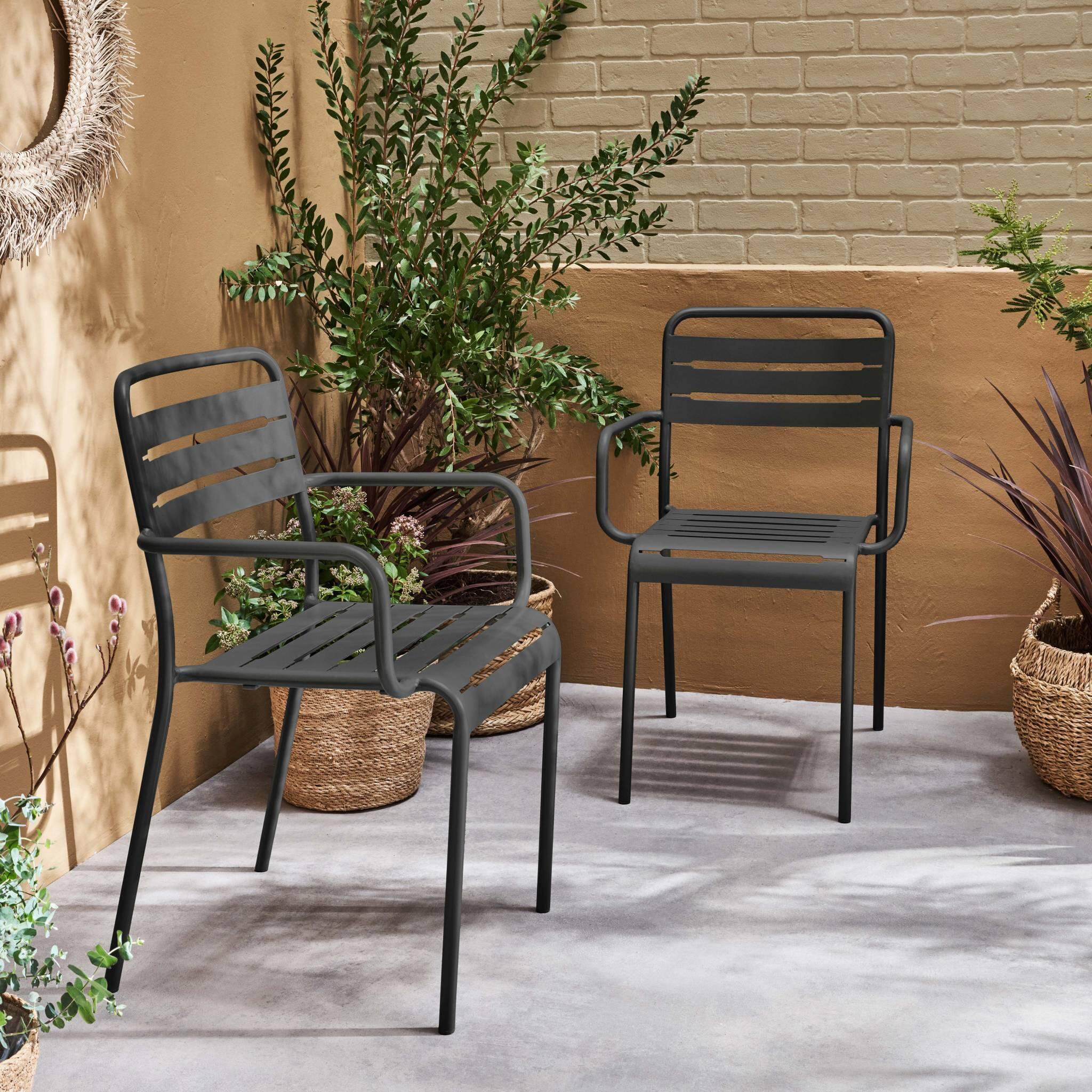 Cadeira de jardim em aço, set de 2, Antracite 2/6